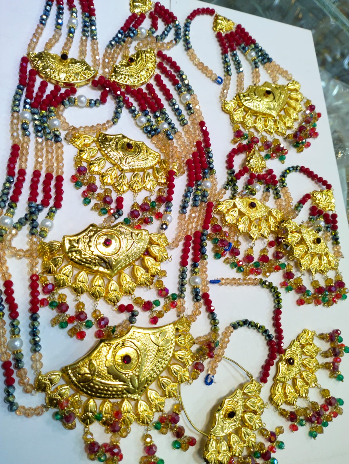 3 Layer Bridal Set with Jhumar, Bindiya, Earrings & Nath