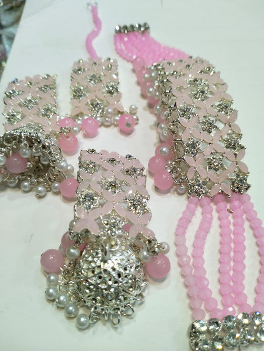 Pink Beaded Bridal Choker Set