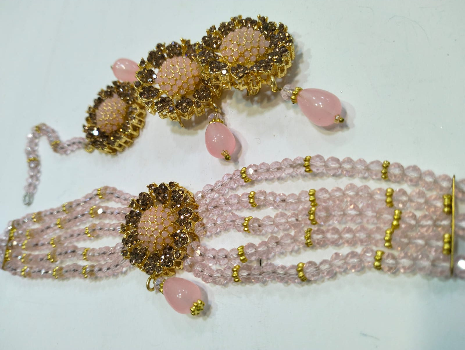 Pink Beaded Choker Set